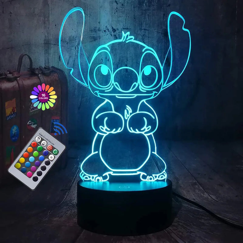 Luminária Stitch 3D Ilusão com Controle Remoto e Toque Inteligente