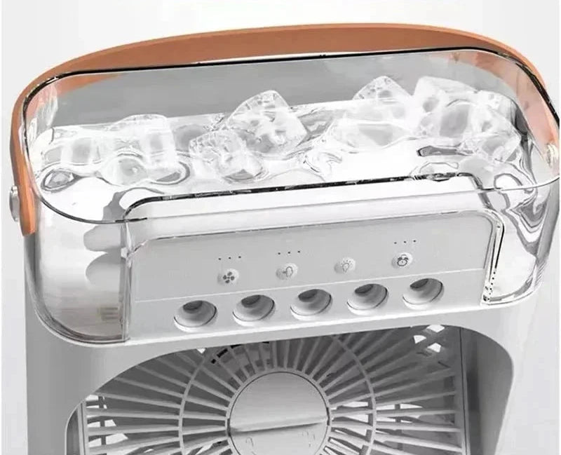 Mini Ar-Condicionado Portátil 3 em 1 com Ventilador, Umidificador e Luz Noturna LED
