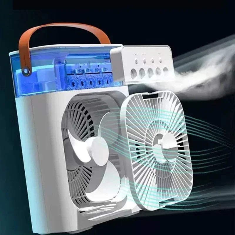 Mini Ar-Condicionado Portátil 3 em 1 com Ventilador, Umidificador e Luz Noturna LED