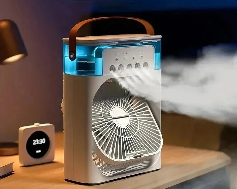 Mini Ar-Condicionado Portátil 3 em 1 com Ventilador, Umidificador e Luz Noturna LED