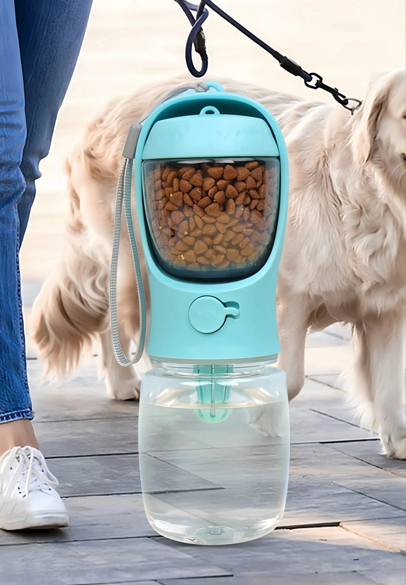 Garrafa Portátil para Pets com Compartimento de Água e Ração
