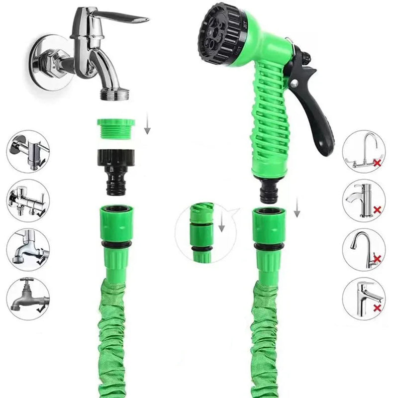 Mangueira Mágica Expansível com Funções de Pressão e Pulverização – 7 Modos para Jardim e Lavagem de Carros